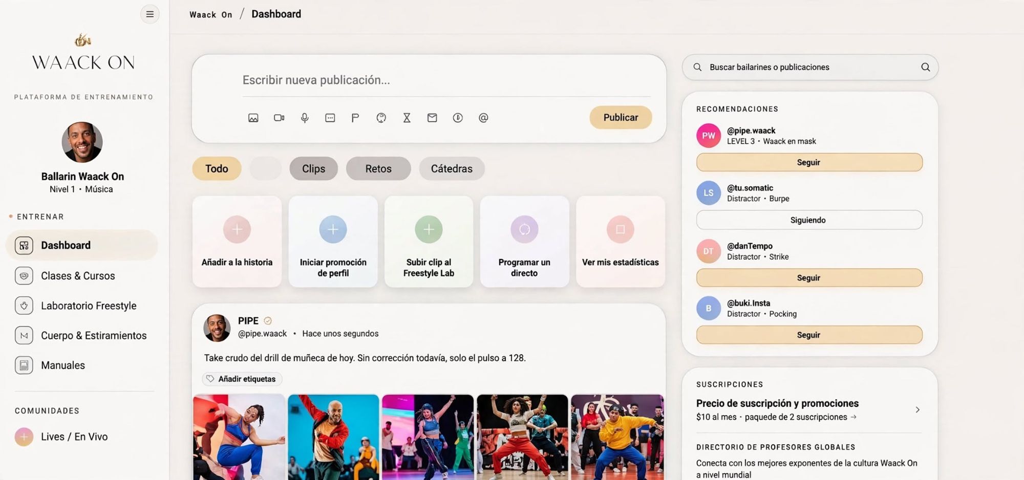 Dashboard de Waack On: Entrenar, conectar y dominar